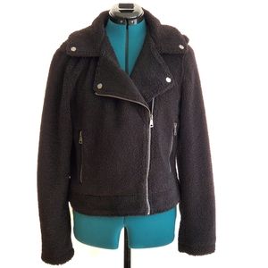 Max Studio Faux Fur Teddy Moto Jacket Black Medium Excellent Condition